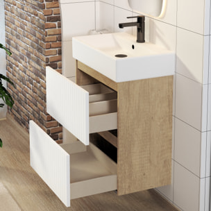 Conjunto de Baño Zel | Mueble Suspendido | 60 cm Blanco | Dos Cajones | Lavabo Encastrado | No incluye Espejo | Mueble Montado| Alday