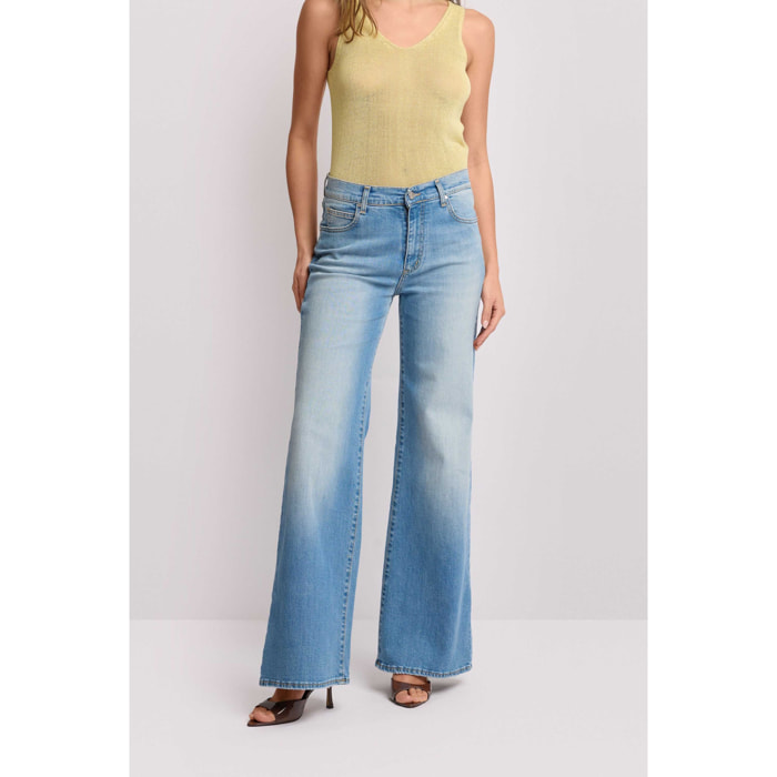 Kocca - Pantaloni in denim design wide leg Donna, Denim