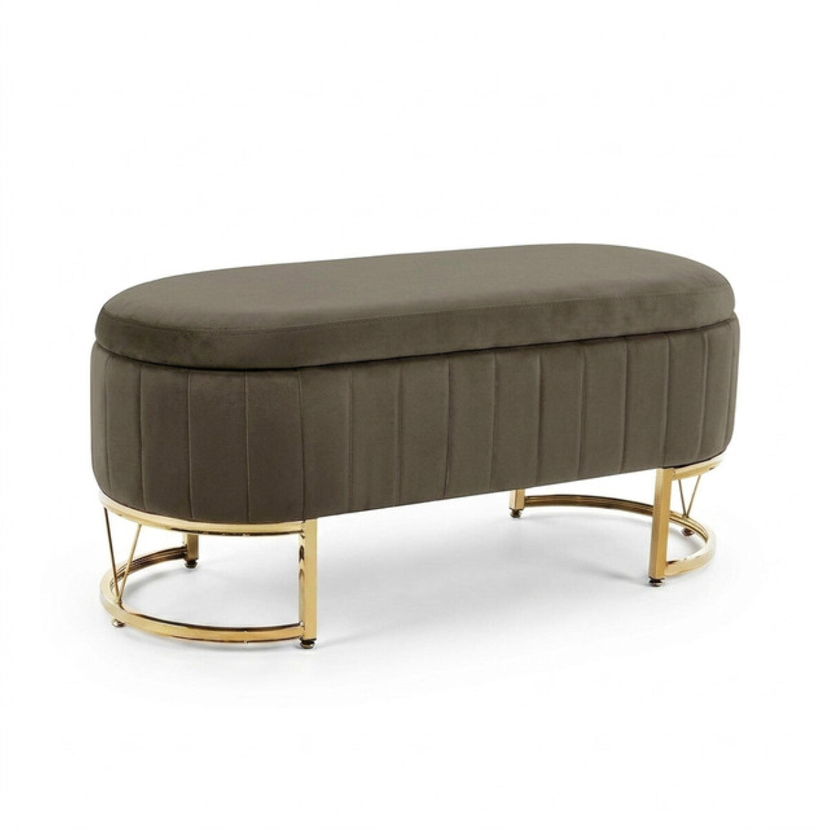 Panca Contenitore Ovale in Effetto Velluto con Ampio Vano Contenitore, Seduta Imbottita e Gambe in Acciaio, Design Elegante per Camera da Letto, Ingresso e Soggiorno