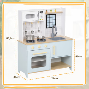 Cuisine enfant - jeu d'imitation cuisine en bois - micro-ondes, four, évier, plaques cuisson - 5 accessoires