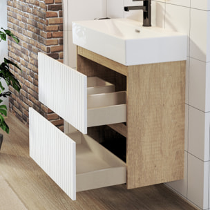 Conjunto de Baño Zel | Mueble Suspendido | 70 cm Blanco | Dos Cajones | Lavabo Encastrado | No incluye Espejo | Mueble Montado| Alday