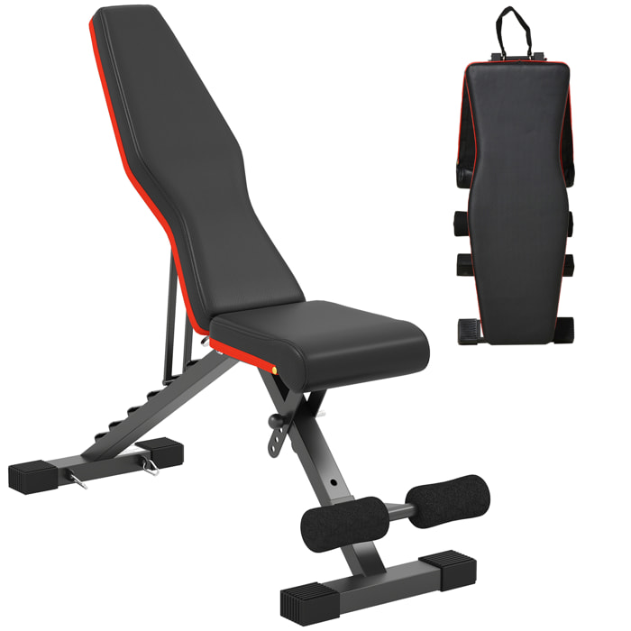 Banco de Musculación Plegable, Banco de Pesas, Respaldo y Asiento Ajustables, Extensión de Pierna, Cojín de Predicador y Banda de Resistencia, para Entrenamiento Completo, Gimnasio en Casa