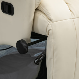 Fauteuil relax inclinable repose-pied réglable pivotant 360° piètement métal chromé revêtement synthétique crème