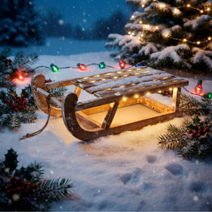 Trineo decorativo de navidad con luces led 50x24x16 cm en madera natural encalada con 50 micro leds blanco cálido