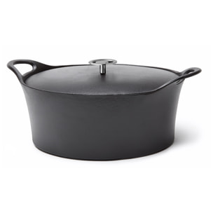 Volcan - Cocotte ovale en fonte de fer émaillée noire avec couvercle