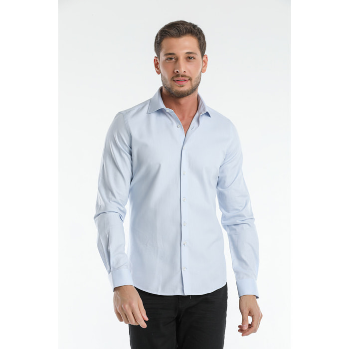 Camicia Uomo 1 Bottone Francese Slim Oxford unito Celeste