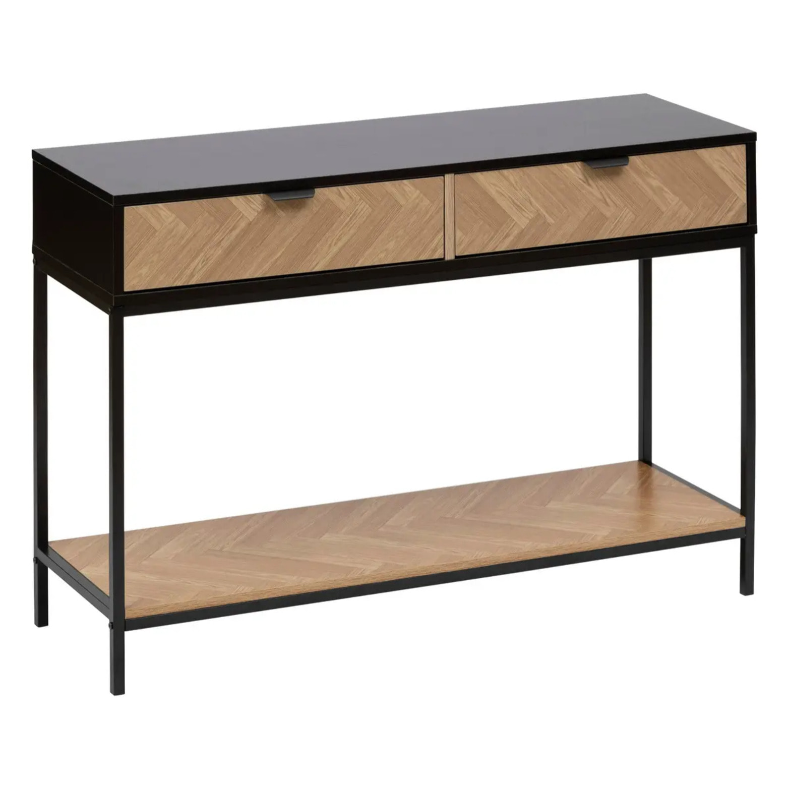 Console "Chevrons" 2 tiroirs effet pin naturel et noir 110x75cm