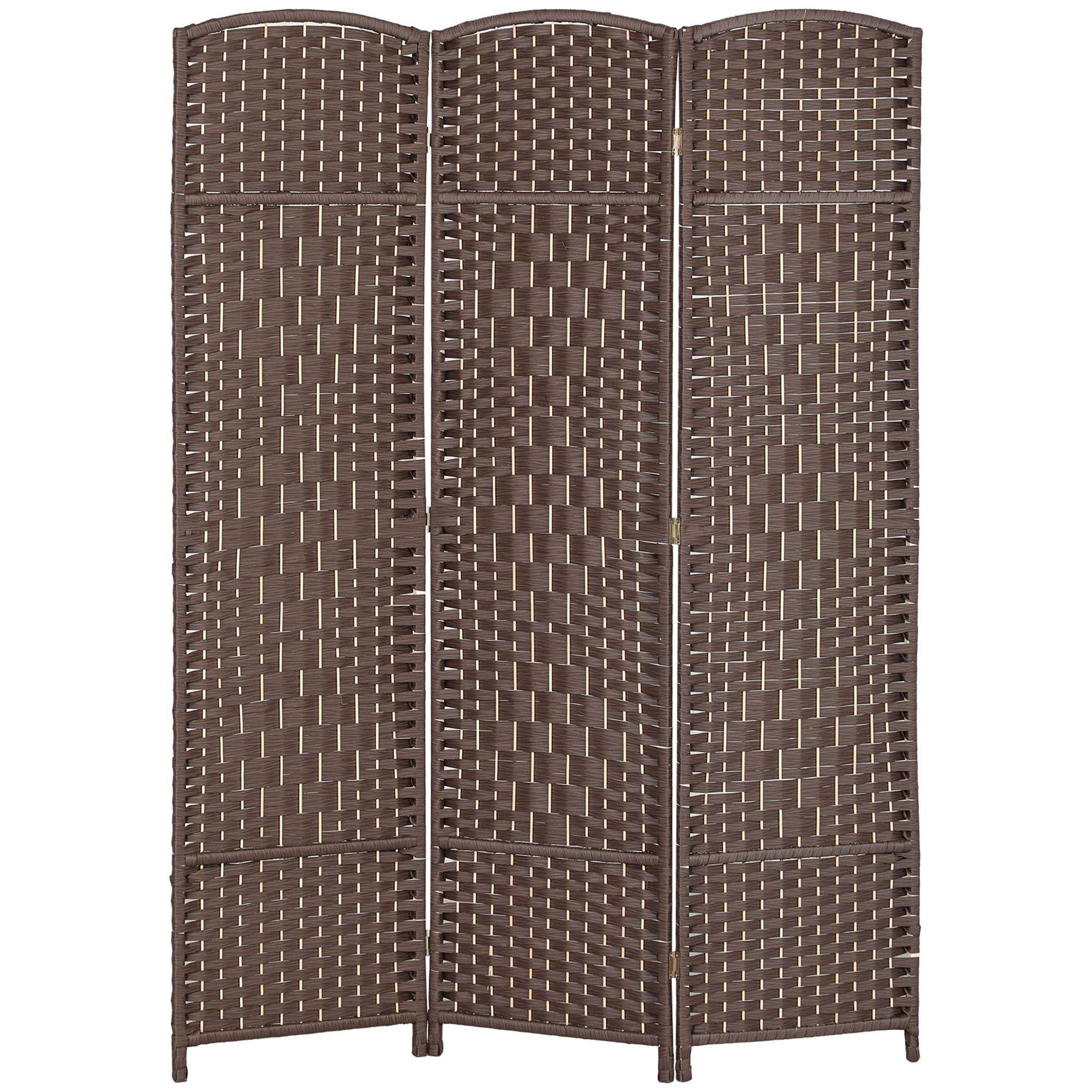 Paravent intérieur 3 panneaux pliables en bois séparateur de pièce style bohème tissé chocolat