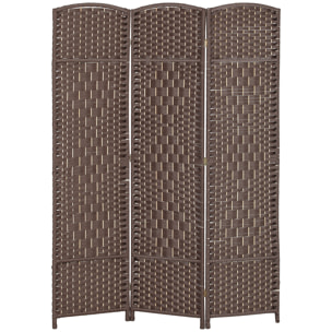 Paravent intérieur 3 panneaux pliables en bois séparateur de pièce style bohème tissé chocolat
