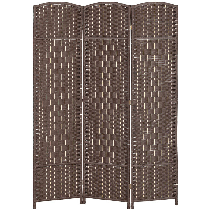 Paravent intérieur 3 panneaux pliables en bois séparateur de pièce style bohème tissé chocolat