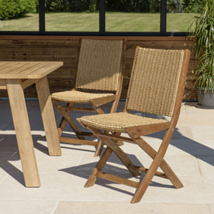 VICK - Lot de 2 chaises pliantes acacia huilé et rotin synthétique