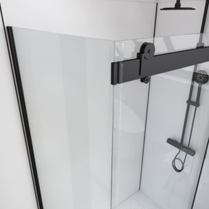 Paroi de retour pour Paroi porte de douche type industriel NOIR MAT - 80x200cm - verre trempe 8mm