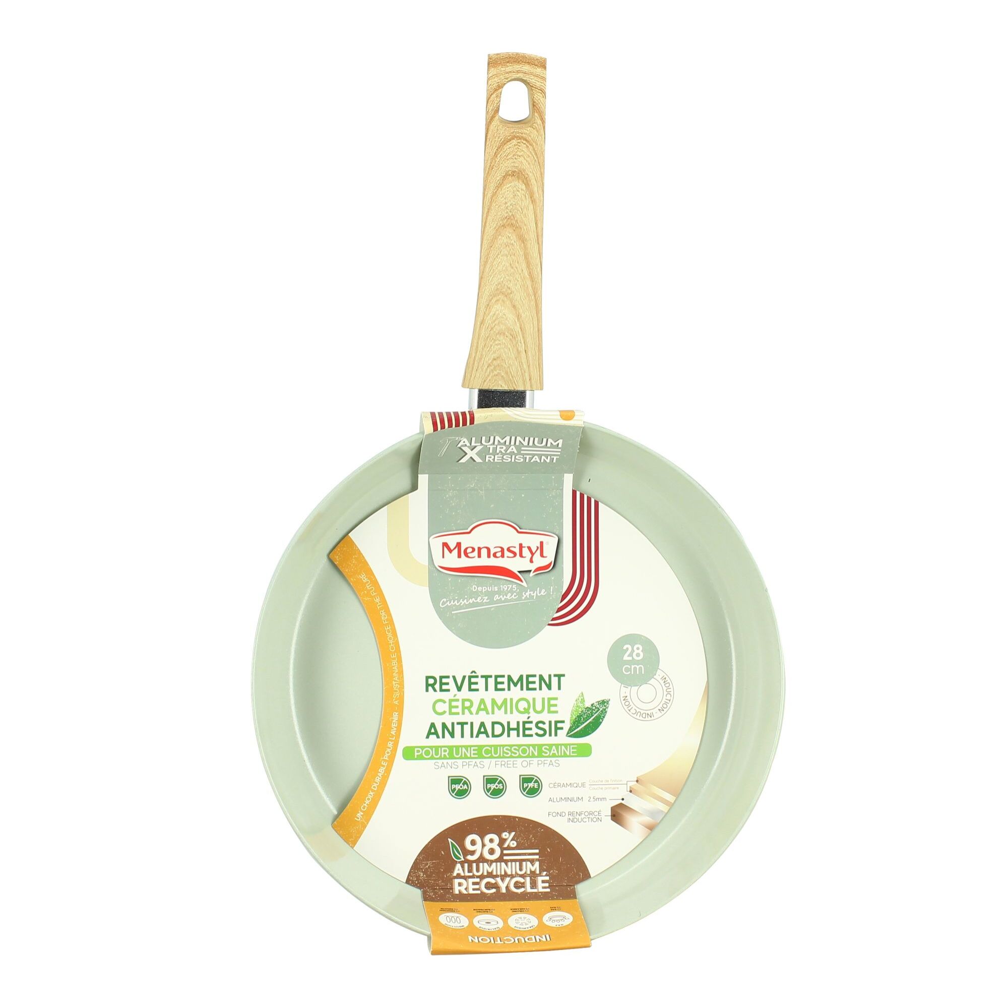 Poêle 28cm avec revêtement céramique céladon - tous feux COLORAMA