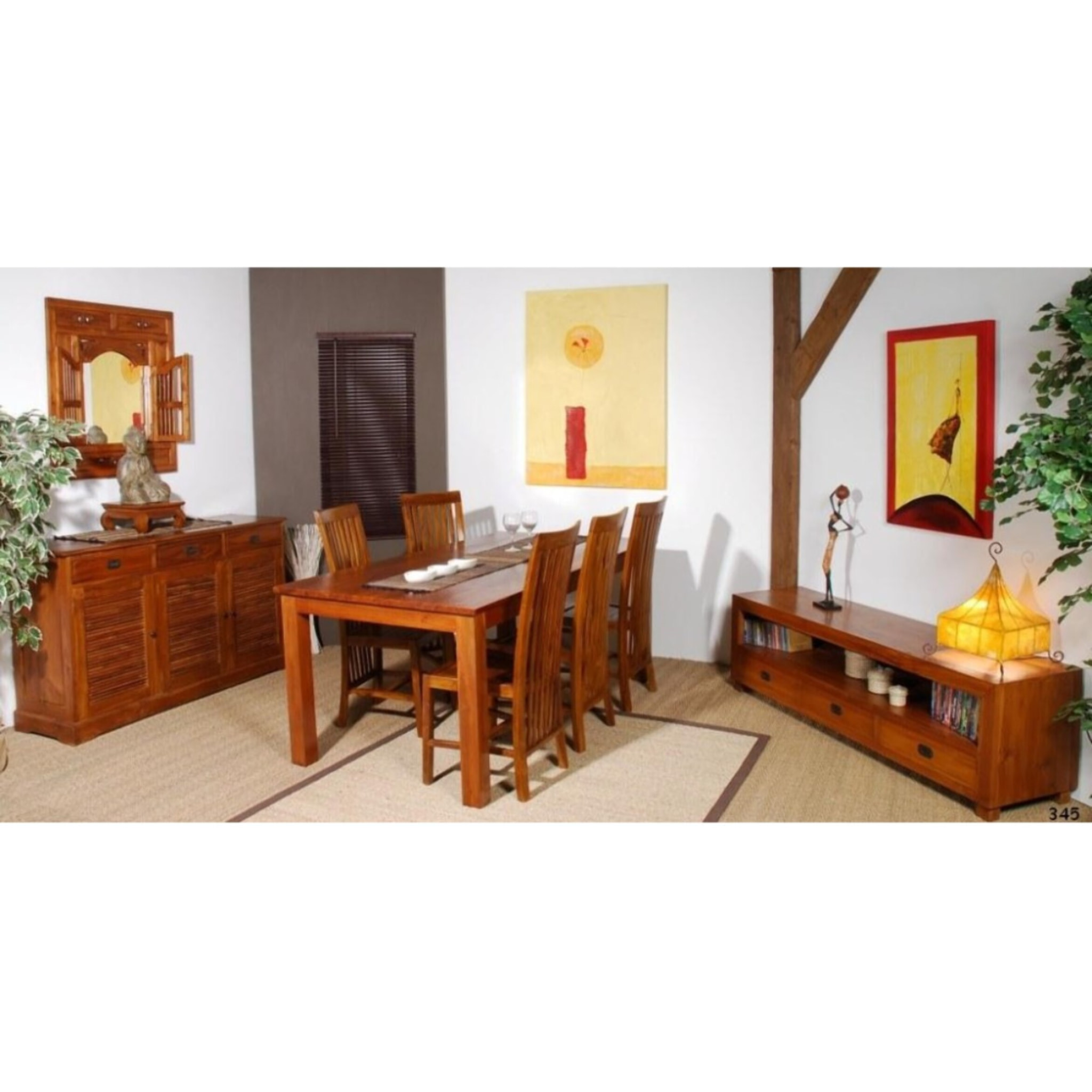 API - Meuble TV marron 3 tiroirs bois Teck
