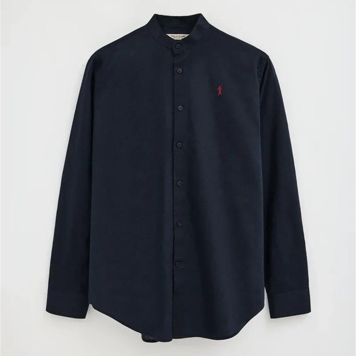 Camisa cotolino azul marino con cuello mao, corte regular y bordado Rigby Go