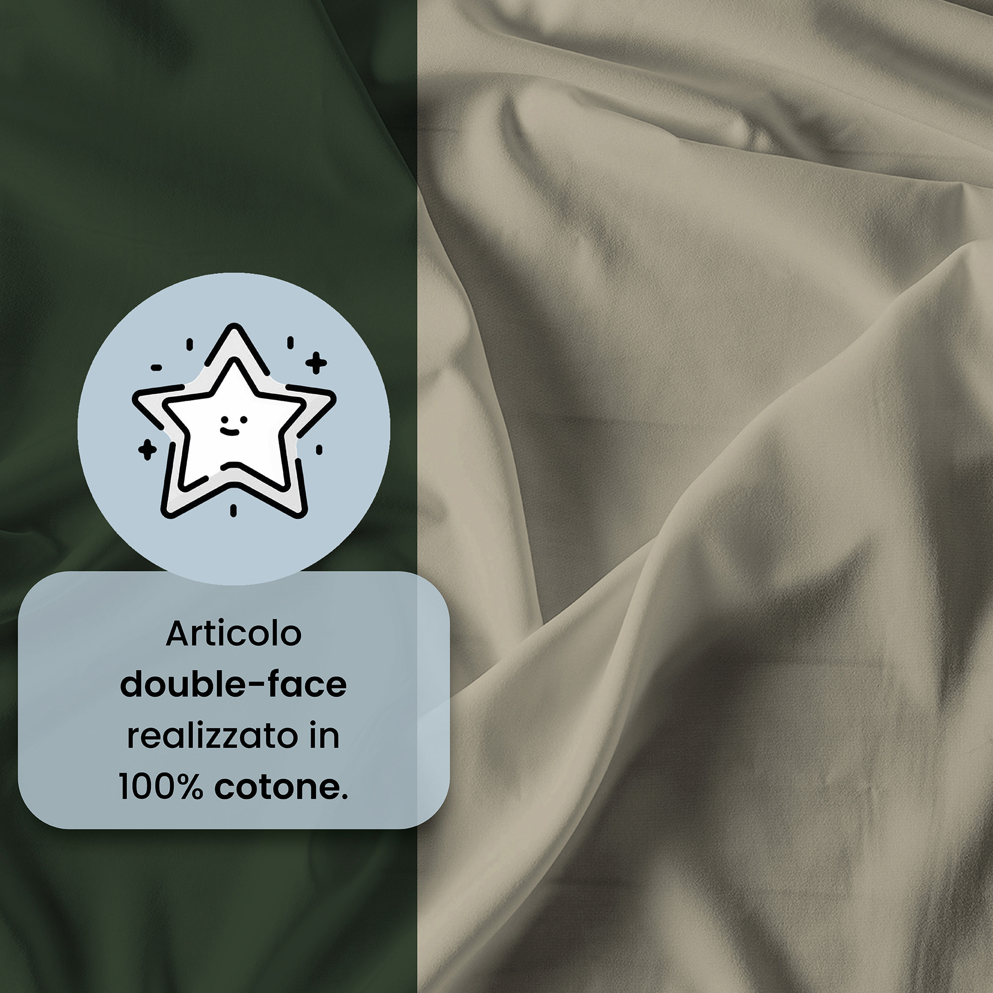 COMPLETO LETTO NATURAL COLOR, 100% Cotone, Made in Italy - VERDE OLIVA/TORTORA