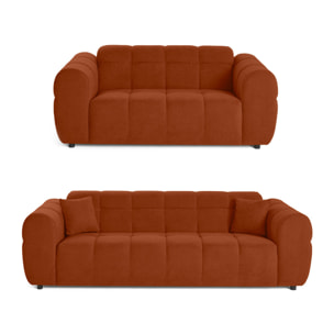 Ray - Ensemble de canapés droits 2+3 places tissu texturé - Rouille