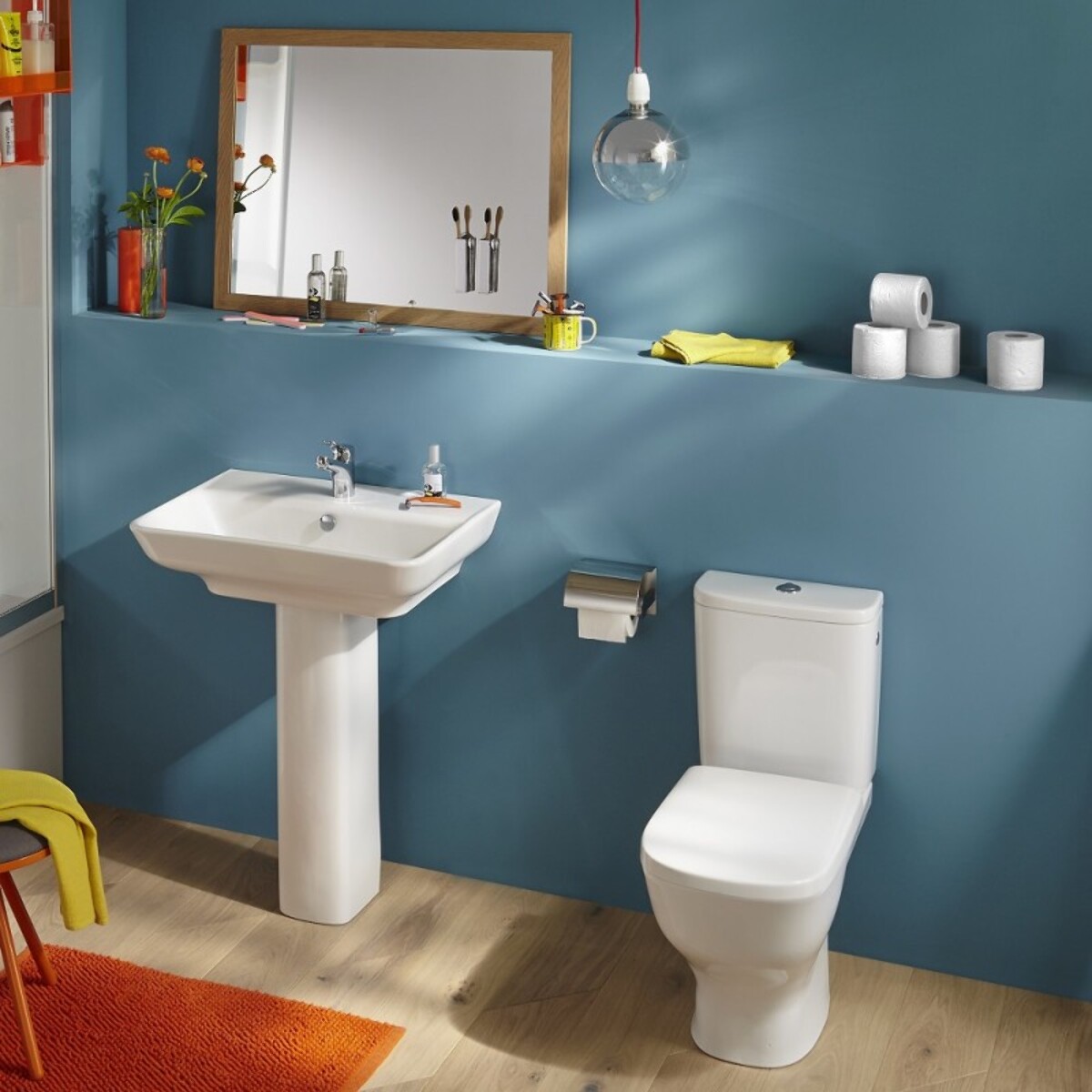 WC à poser sans bride Struktura + abattant + Tabouret physiologique bois