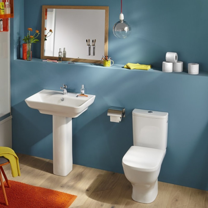 WC à poser sans bride Struktura + abattant + Tabouret physiologique bois