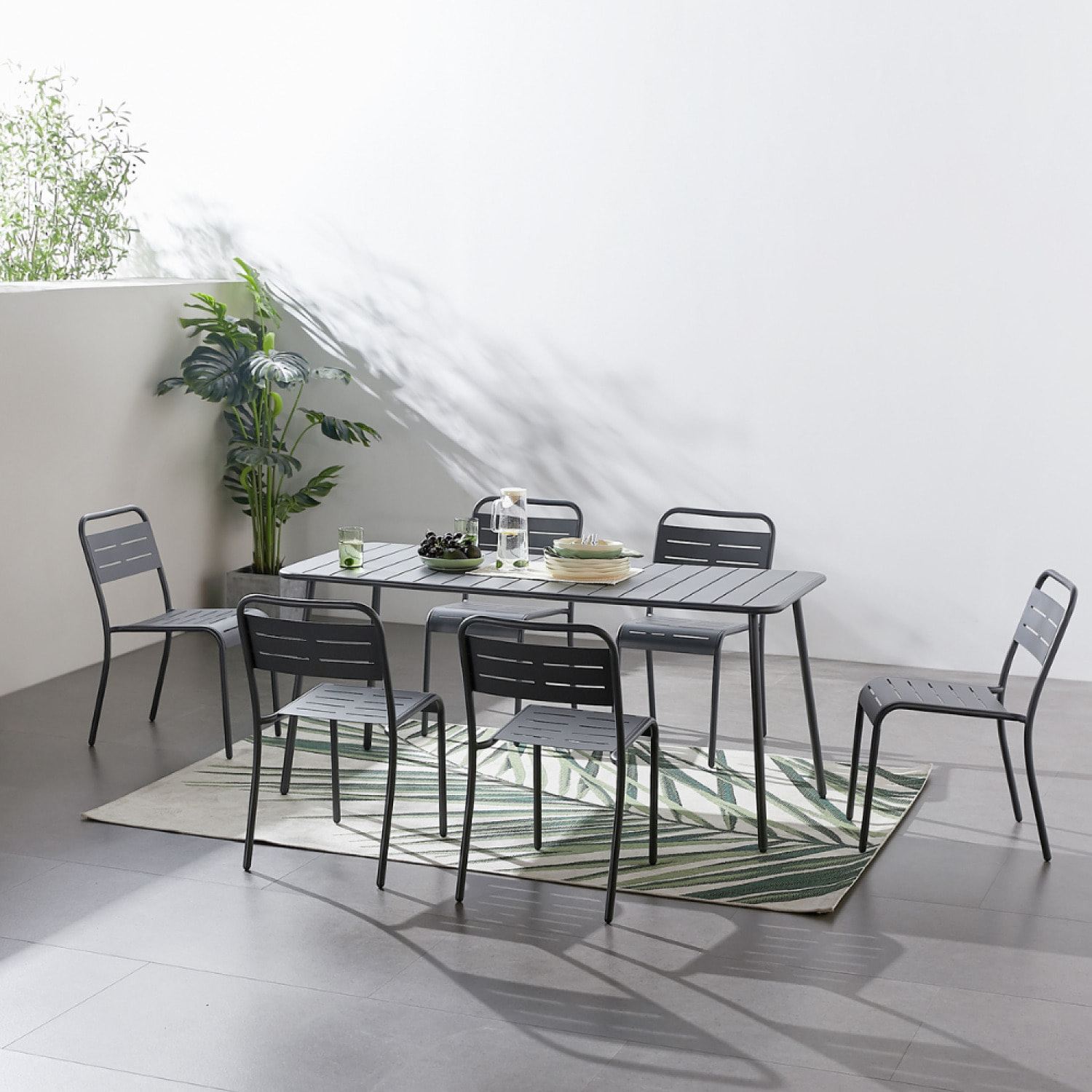 Ensemble table et chaises 6 personnes gris foncé  - EVORA