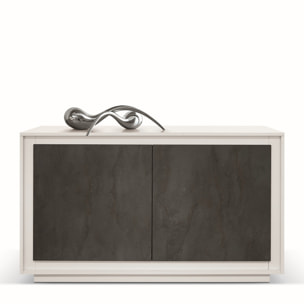 Credenza LAMPEDUSA in legno, finitura bianco frassinato, ante finitura acciaio ossidato, 140x50 cm