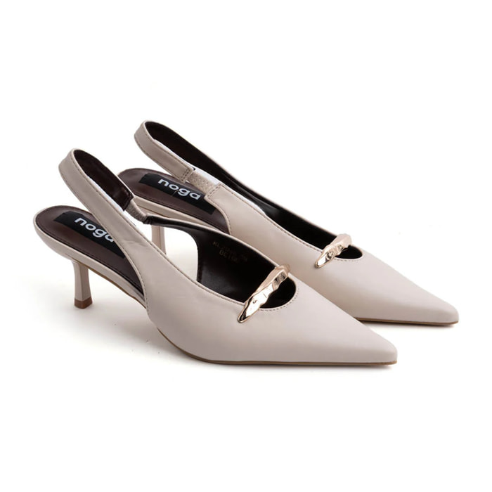Slingback con dettaglio oro e tacco spillo - BEIGE