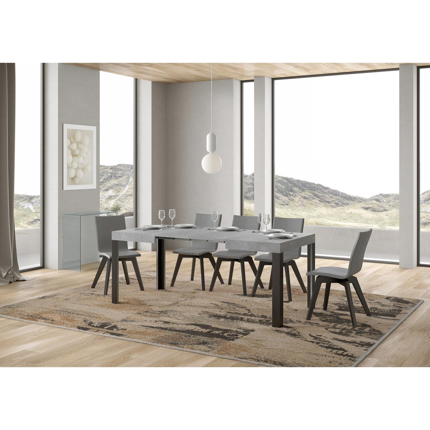 Mesa extensible 80x120/204 cm Linea Cemento estructura Antracita