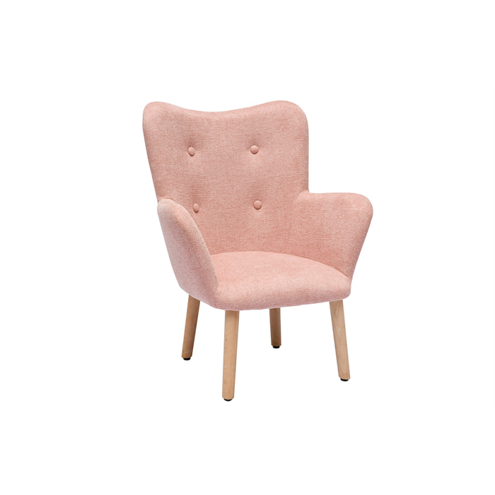 Fauteuil enfant scandinave en tissu effet velours texturé rose et bois clair BABY BRISTOL