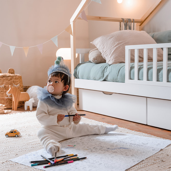 Lit cabane Odyssée avec barrière et double tiroirs  - Hypnia