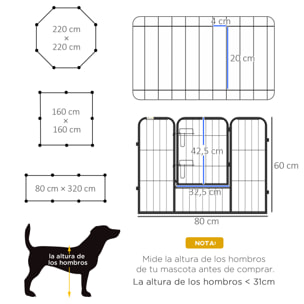 Parque para Perros de 8 Paneles 80x60 cm Cercado para Perros con Forma Personalizable Puerta Marco de Acero y 8 Anclajes de Tierra para Jardín Patio Negro