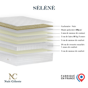Ensemble matelas ressorts ensachés SÉLÉNÉ 2, accueil latex, H26 cm, sommier gris