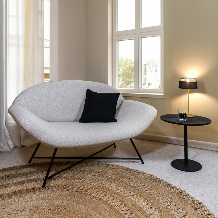 Canapé en bouclette beige et pieds en métal noir 2 places DUKE