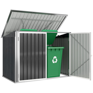 Cobertizo para Contenedor de Basura Doble, Caseta para Cubo de Basura de Acero Galvanizado con Tapa Abatible y Puertas Doble, para Jardín, Exterior, 179,5x108x129,5 cm, Gris Oscuro