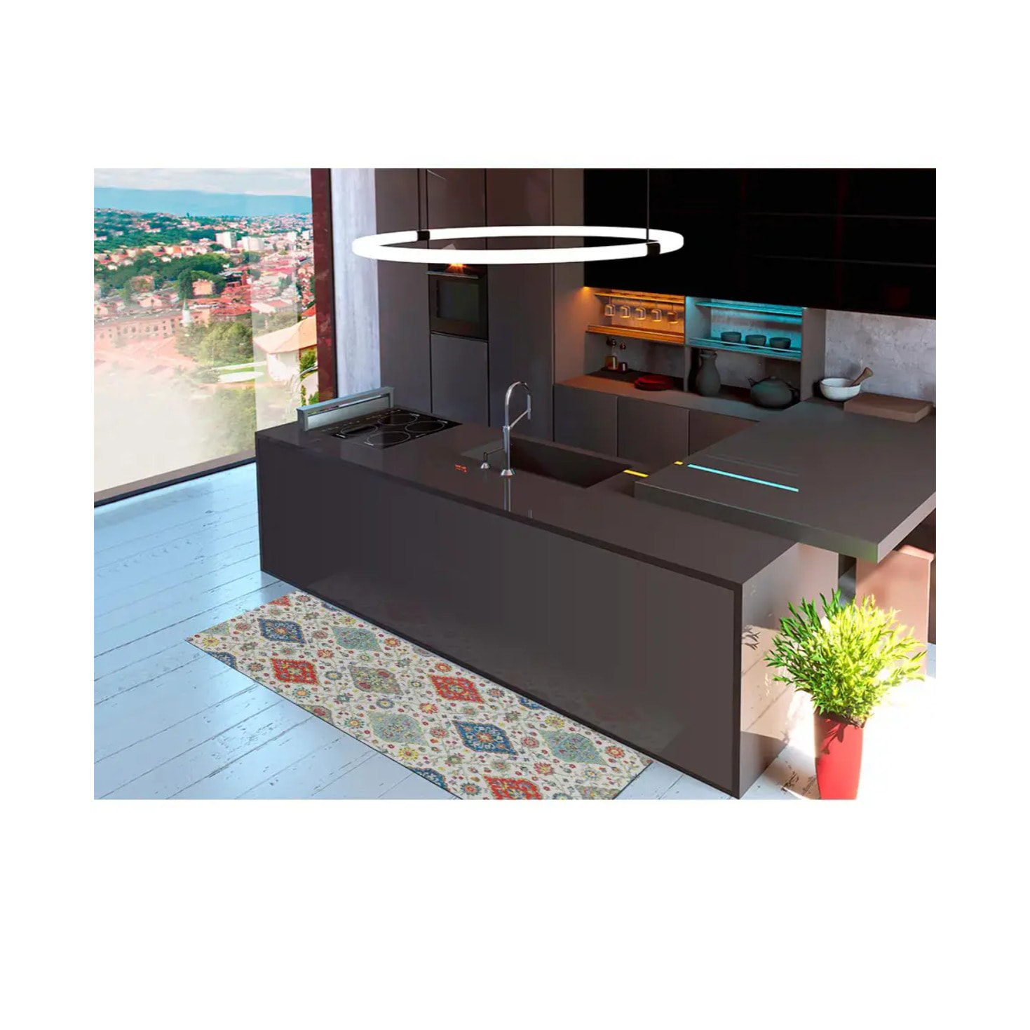 RICCI Alfombra lavable de cocina diseño bohemio multicolor, varias medidas disponibles.