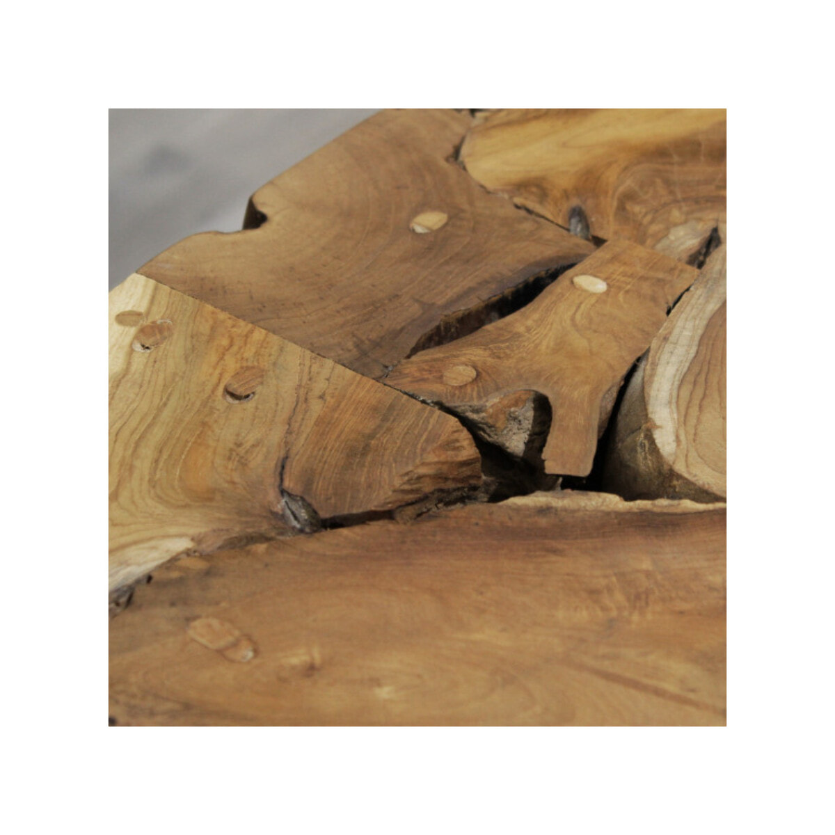 Table basse carrée en bois de teck et plateau en verre trempé 100x100 - SATAI