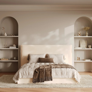 Lit coffre 160x200 cm en tissu blanc déhoussable - Safia