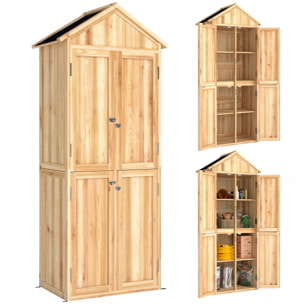 Armoire de jardin bois 4 portes 4 niv. rangement toit double pente bitumé
