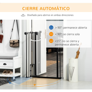 Barrera de Seguridad para Perros con 1 Puerta Pequeña Barrera para Mascotas Extensible con Cierre Automático y Sistema de Doble Bloqueo para Puerta Pasillo Escalera 74-101x104,1 cm Negro