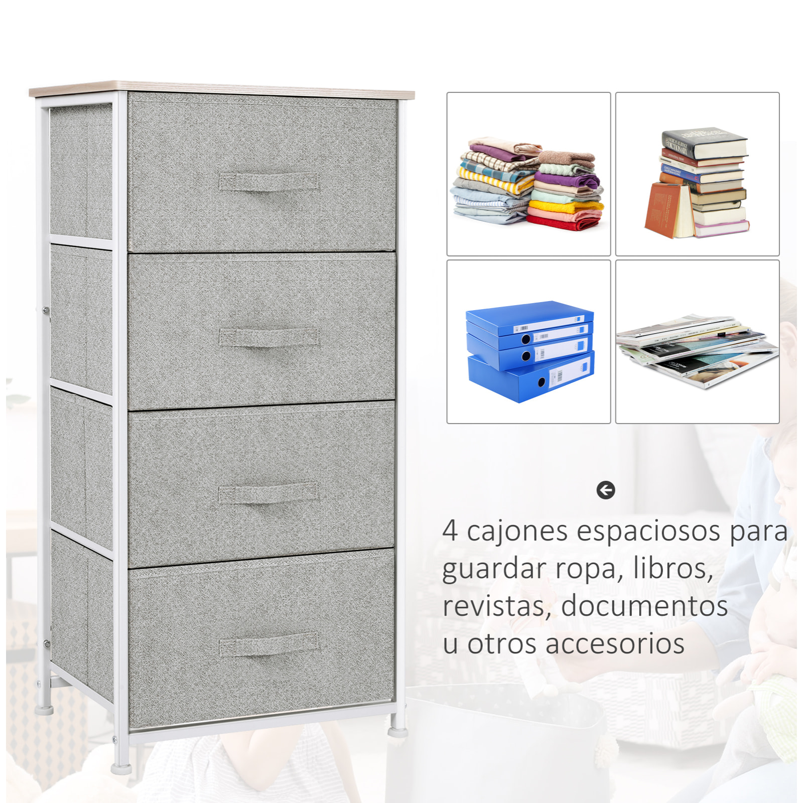 Cajonera Organizador con 4 Cajones 45x30x92cm Multicolor