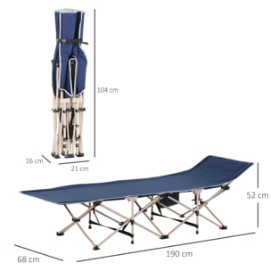 Lit de camp camping pliable 190 x 68 x 52 cm max. 150 Kg sac transport inclus acier oxford bleu