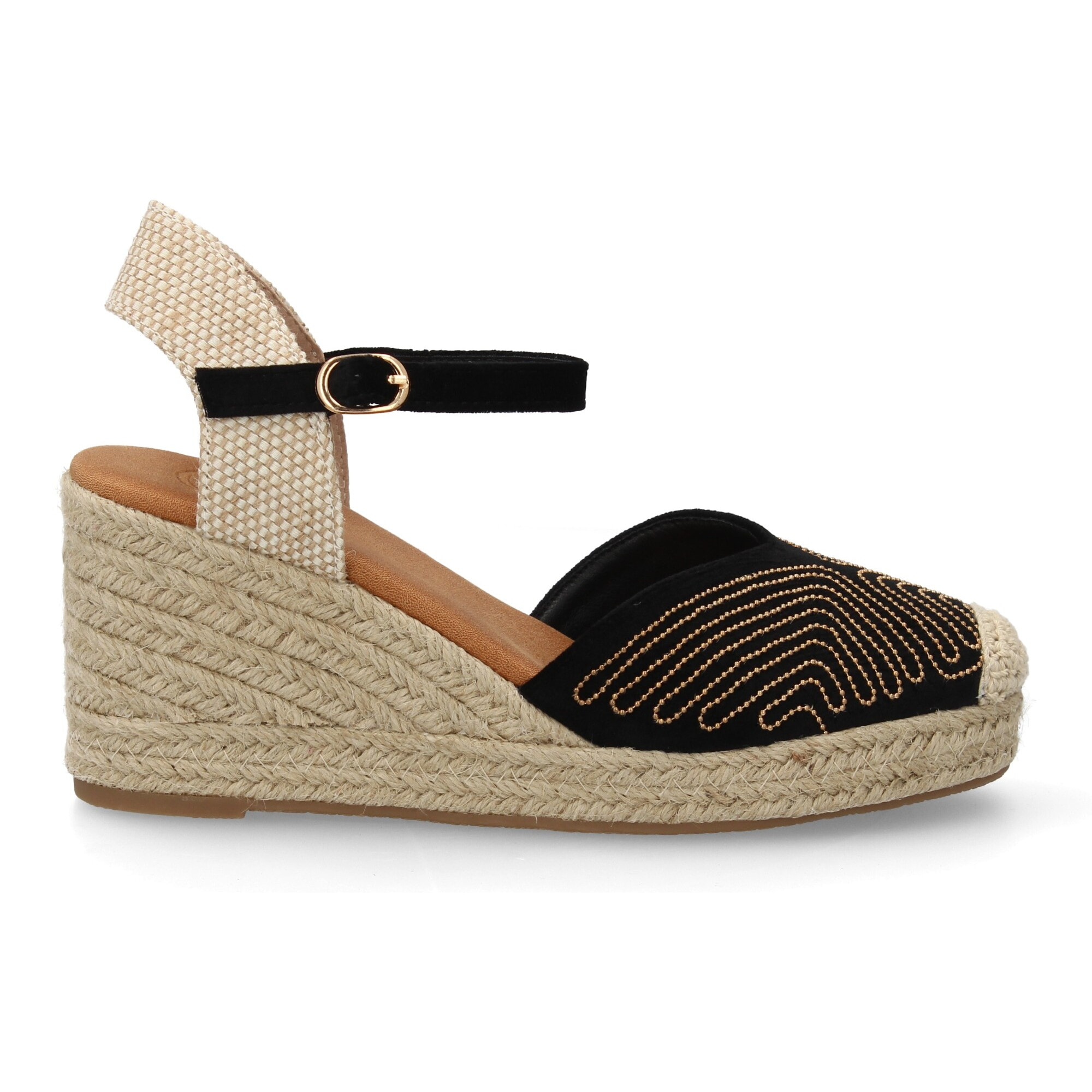 Alpargata valenciana cuña con adornos metálicos para mujer