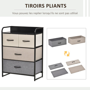 Meuble de rangement chiffonnier 4 tiroirs en tissu 58 x 29 x 78,5 cm noir gris écru beige