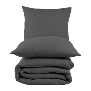 Parure housse de couette et taies d'oreiller gaze de coton anthracite
