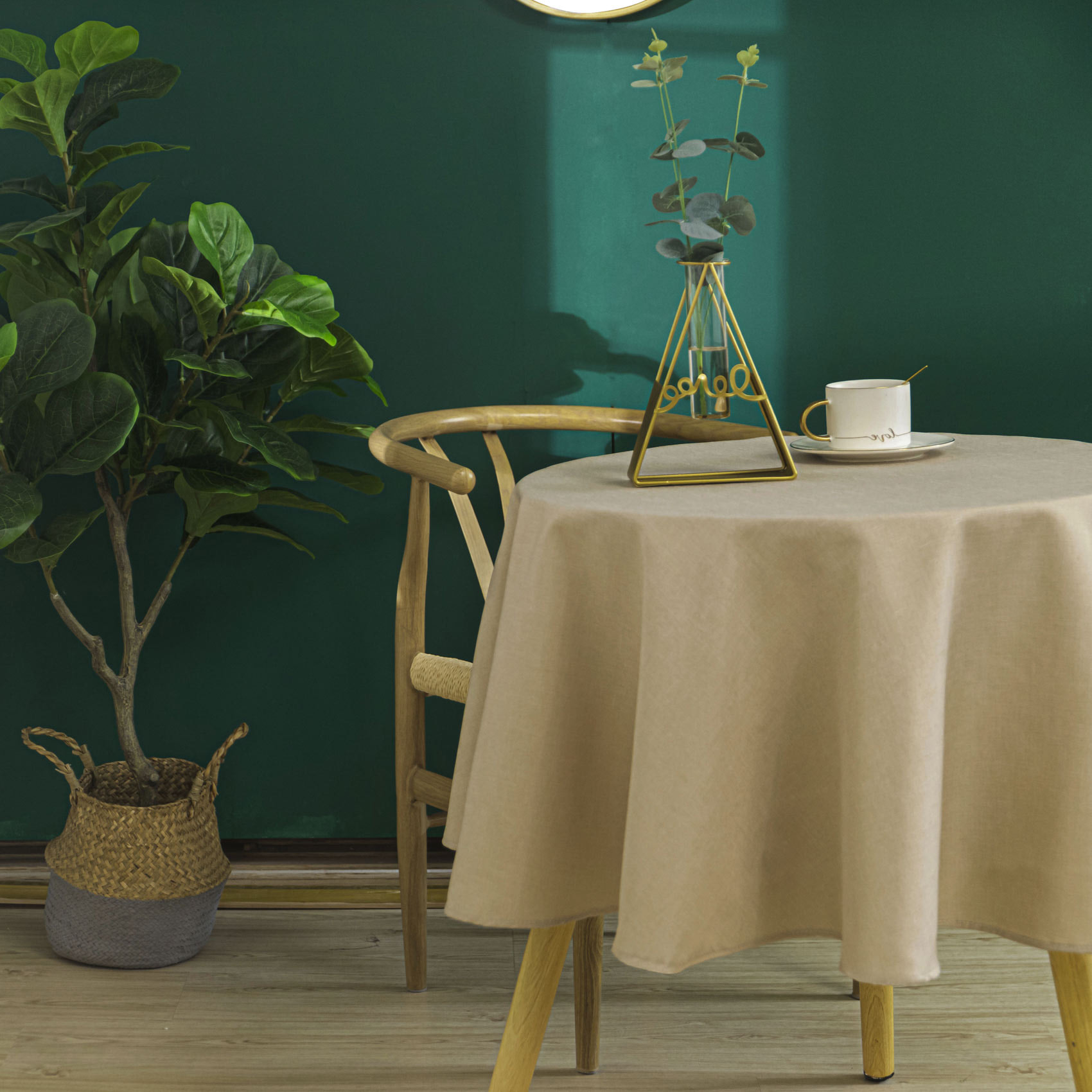 Nappe ronde infroissable et anti-tâches - Beige