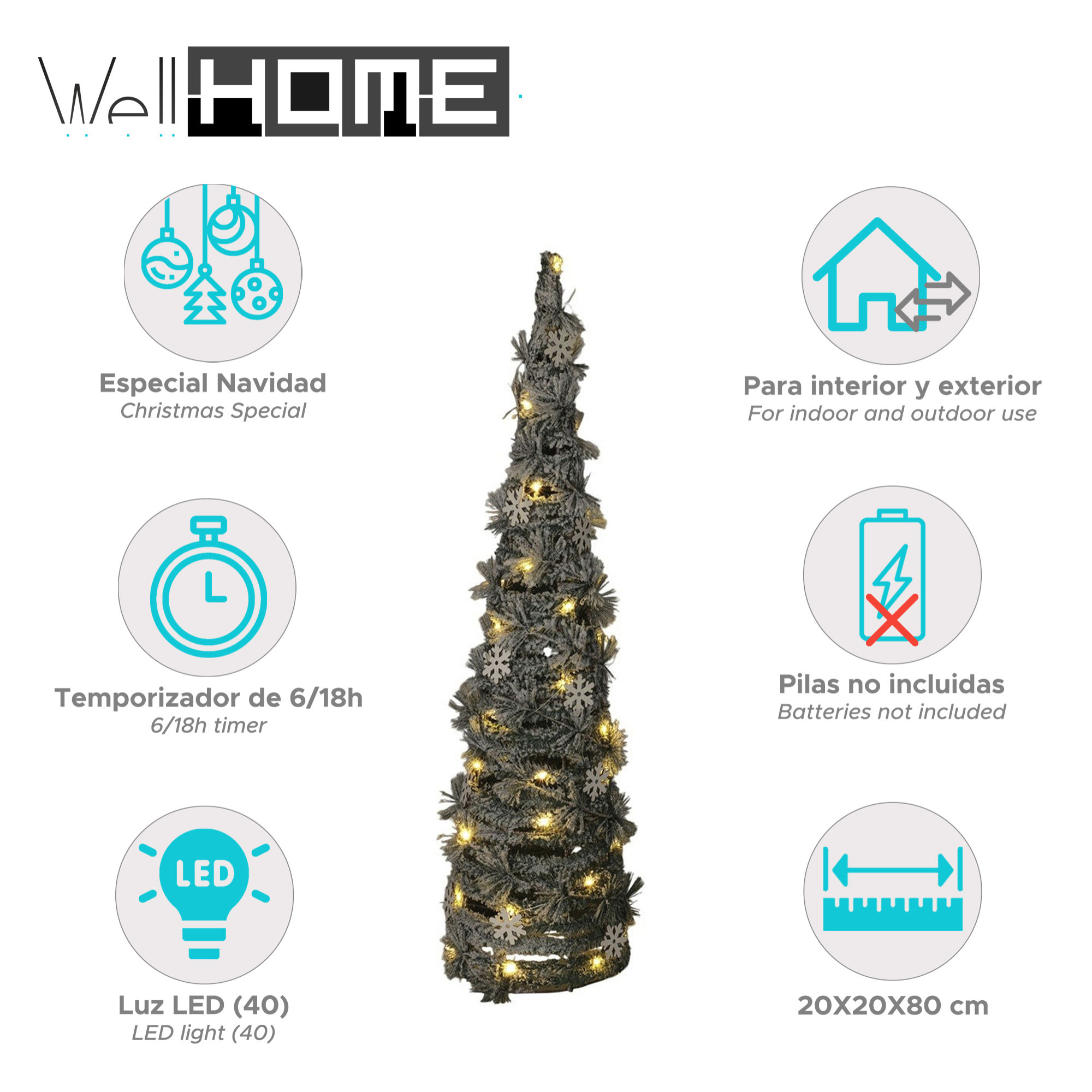 árbol navideño artificial con 40 luces micro led h. 80cm