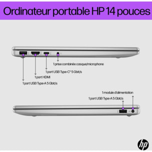 Ordinateur portable HP 14-em0042nf 14" AMD Ryzen 5 7520U 16 Go RAM DDR4 SSD 512 Go