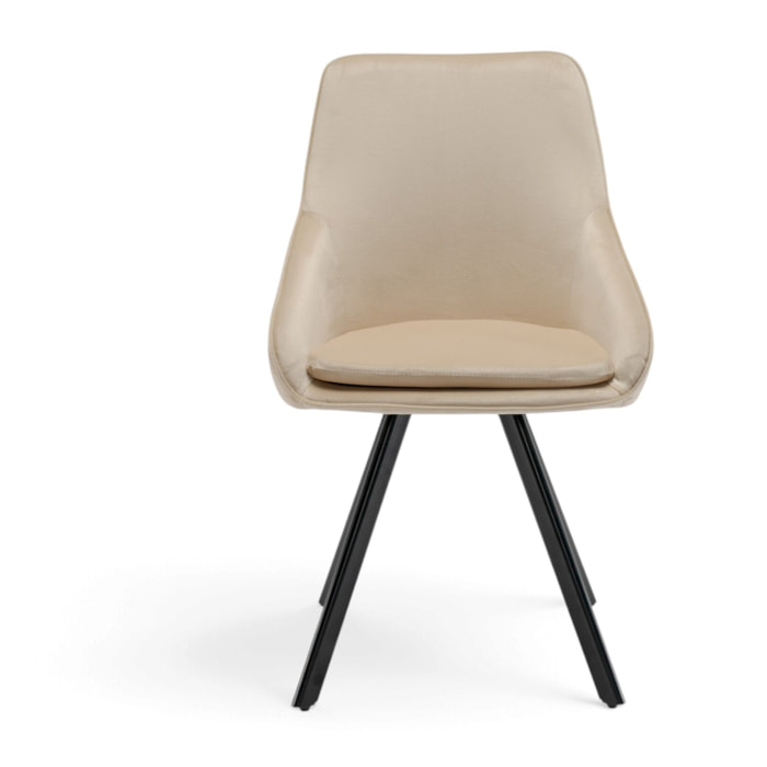 Set di 2 sedie TOLEDO in tessuto effetto velluto beige e gambe nere