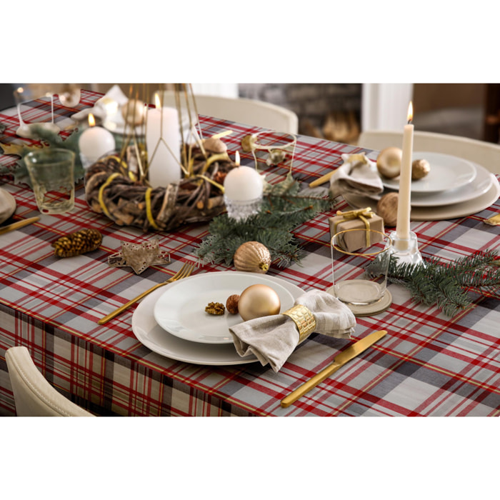 WHITE & WHITE Tovaglia natale 140x180 tinto filo tartan grigio