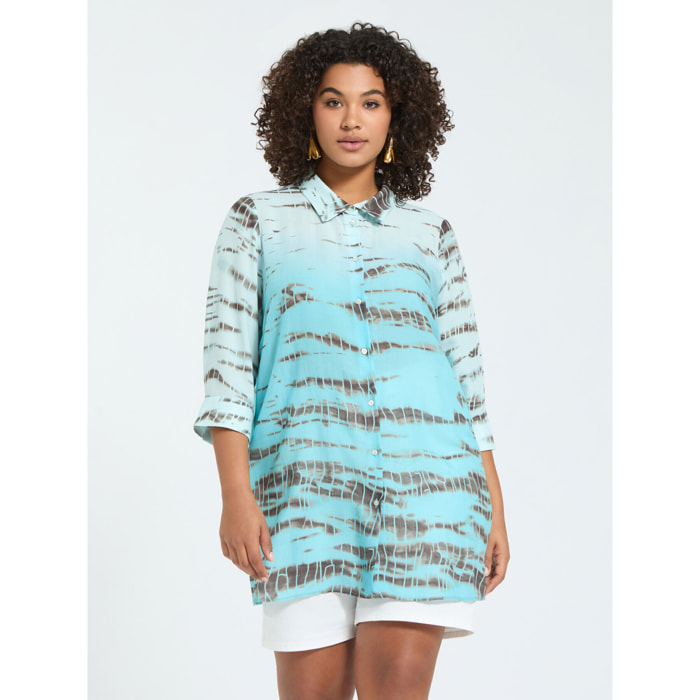 Fiorella Rubino - Camicia stampa animalier sfumata - Azzurro