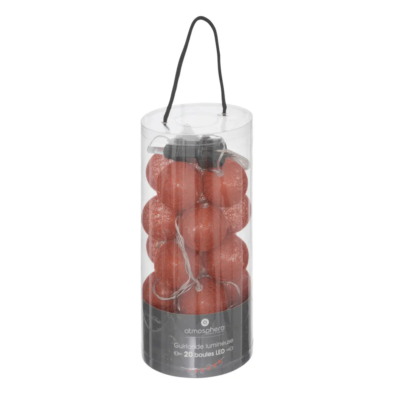 Guirlande LED - 20 boules - coton et cuivre - rose terracotta - D6 cm